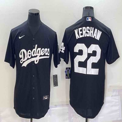 Men's Los Angeles Dodgers #22 Clayton Kershaw Black Cool Base Stitched Baseball Jersey