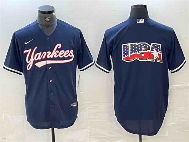 Men's New York Yankees Navy Team Big Logo Cool Base Stitched Baseball Jersey