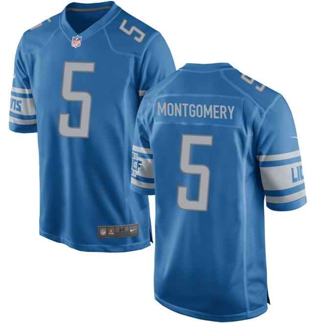 Men's Detroit Lions #5 David Montgomery Blue Stitched Game Jersey