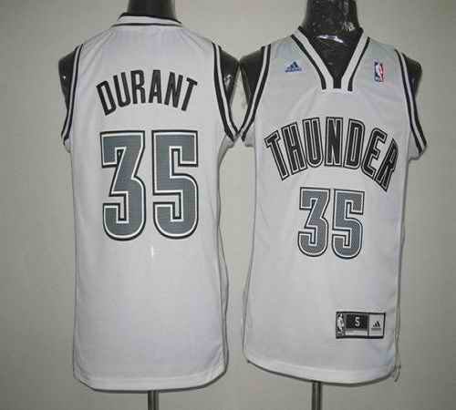 Thunder #35 Kevin Durant White on White Stitched NBA Jersey