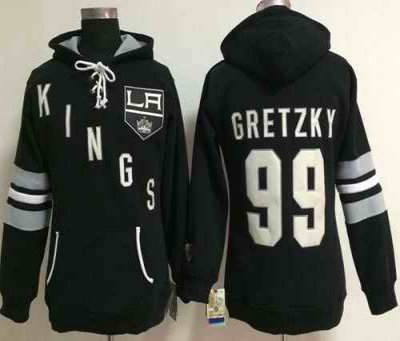 Los Angeles Kings #99 Wayne Gretzky Black Women's Old Time Heidi NHL Hoodie