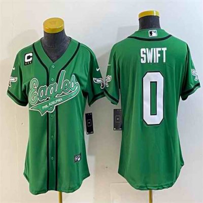 Youth Philadelphia Eagles #0 D'andre Swift Green With 3-Star C Patch Cool Base Stitched Baseball Jersey