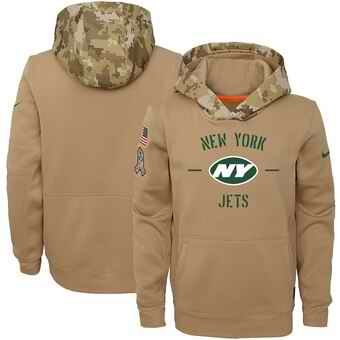 Youth New York Jets Khaki 2019 Salute to Service Therma Pullover Hoodie