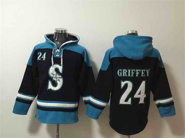 Men's Seattle Mariners #24 Ken Griffey Jr.  Navy/Awus Lace-Up Pullover Hoodie