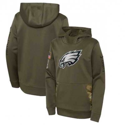 Youth Philadelphia Eagles 2022 Olive Salute to Service Therma Performance Pullover Hoodie