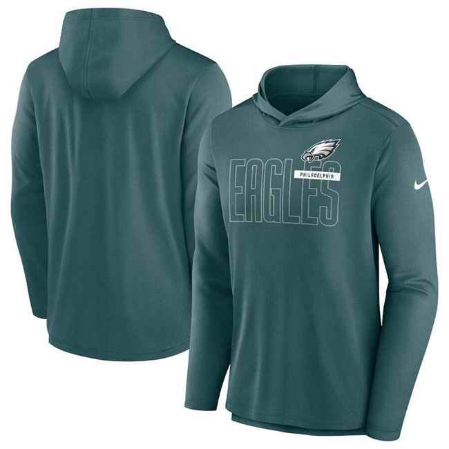 Men's Philadelphia Eagles Green Lightweight Performance Hooded Long Sleeve T-Shirt