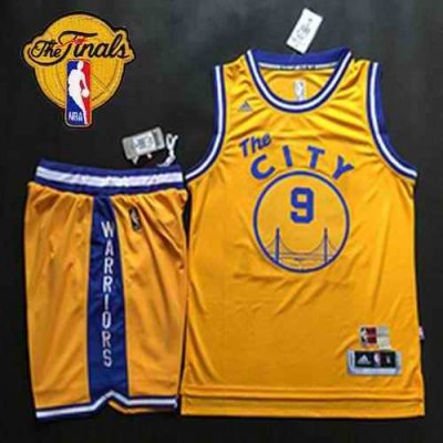 Warriors #9 Andre Iguodala Gold Throwback The City A Set The Finals Patch Stitched NBA Jersey