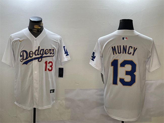 Men's Los Angeles Dodgers #13 Max Muncy White/Gold Home Limited Stitched Baseball Jersey