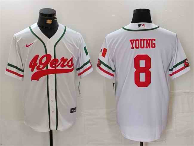 Men's San Francisco 49ers #8 Steve Young White With Patch Cool Base Stitched Baseball Jersey