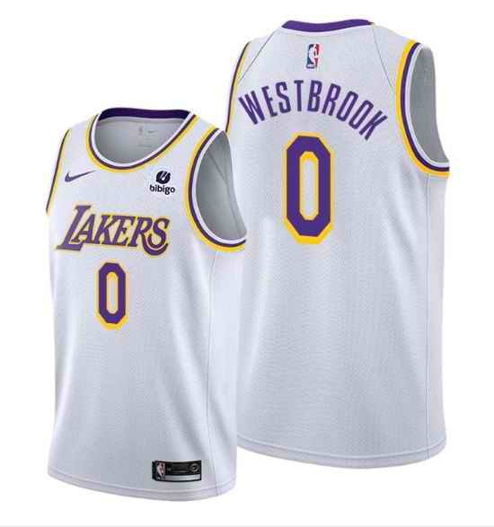 Men's Los Angeles Lakers #0 Russell Westbrook bibigo White Stitched Basketball Jersey