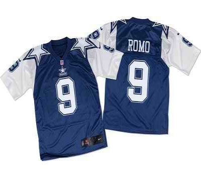 Nike Cowboys #9 Tony Romo Navy Blue/White Throwback Men's Stitched NFL Elite Jersey