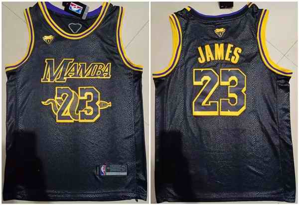 Men's Los Angeles Lakers #23 LeBron James Black 'Mamba'  Stitched Jersey