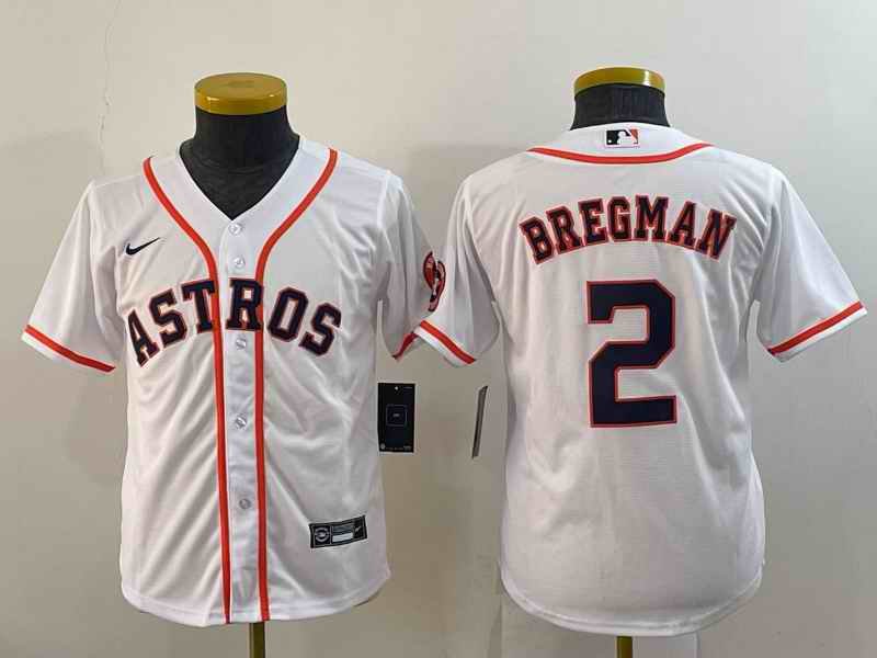 Youth Houston Astros #2 Alex Bregman White With Patch Cool Base Stitched Jersey