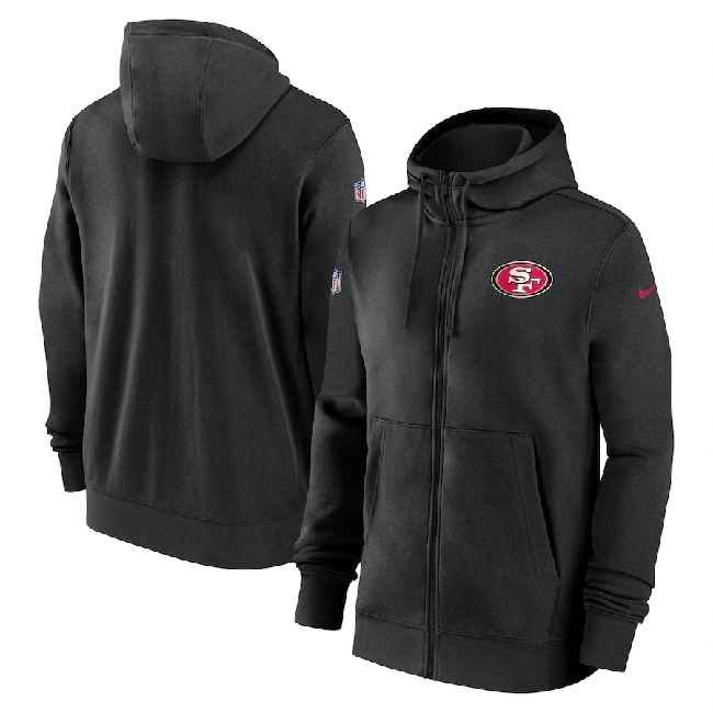 Men's San Francisco 49ers Black Sideline Club Performance Full-Zip Hoodie