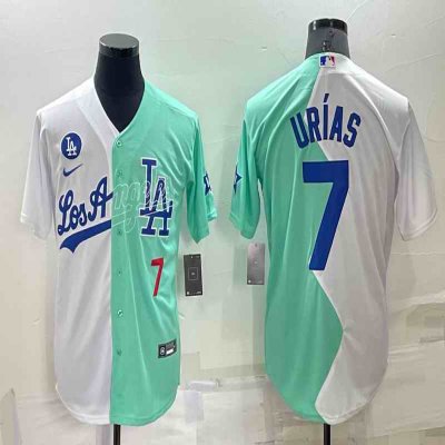 Men's Los Angeles Dodgers #7 Julio Ur'as 2022 All-Star White/Green Cool Base Stitched Baseball Jersey