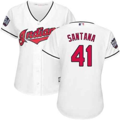 Indians #41 Carlos Santana White 2016 World Series Bound Women's Home Stitched MLB Jersey