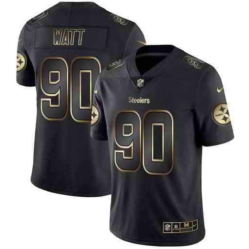 Men's Pittsburgh Steelers  #90 T. J. Watt 2019 Black Gold Edition Stitched NFL Jersey