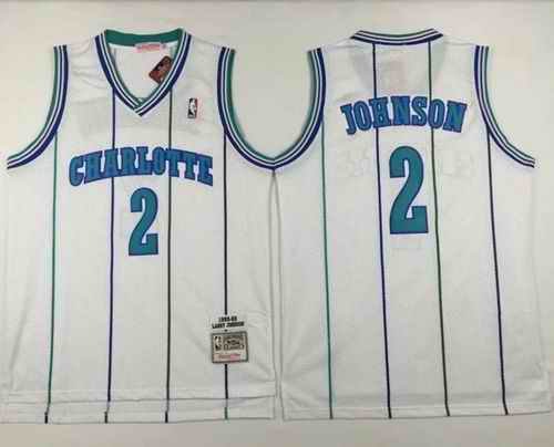 Mitchell And Ness Hornets #2 Larry Johnson White Throwback Stitched NBA Jersey