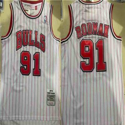 Men's Chicago Bulls #91 Dennis Rodman White Stitched Jersey