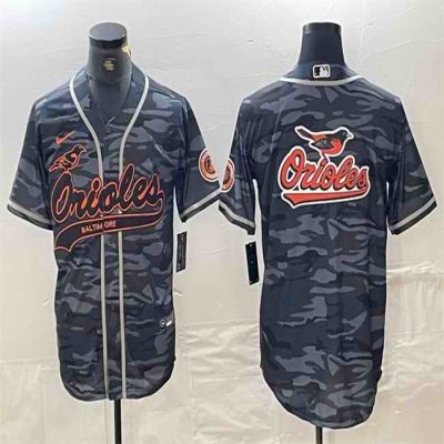 Men's Baltimore Orioles Gray Camo Team Big Logo Cool Base Stitched Jersey