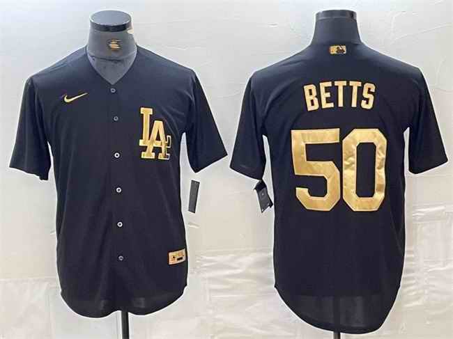 Men's Los Angeles Dodgers #50 Mookie Betts Black Cool Base Stitched Baseball Jersey