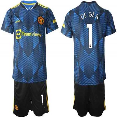 Men's Manchester United #1 David de Gea Blue Away Soccer Jersey Suit