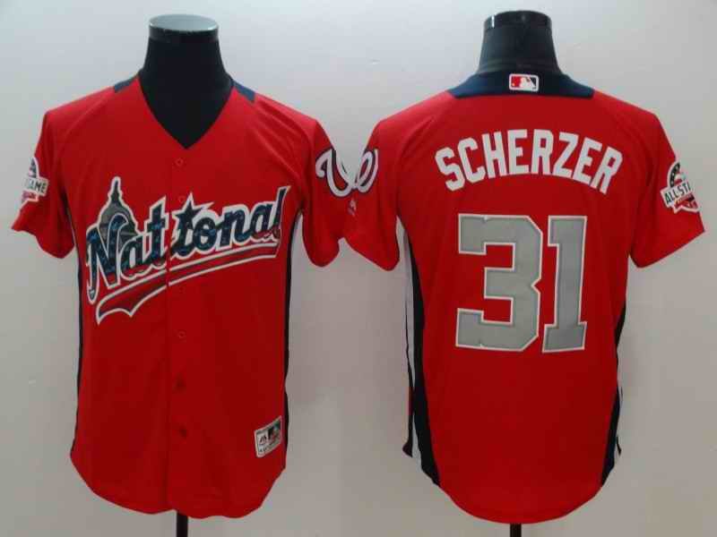 National League #31 Scherzer Majestic Red 2018 MLB All-Star Game Home Run Derby Jersey