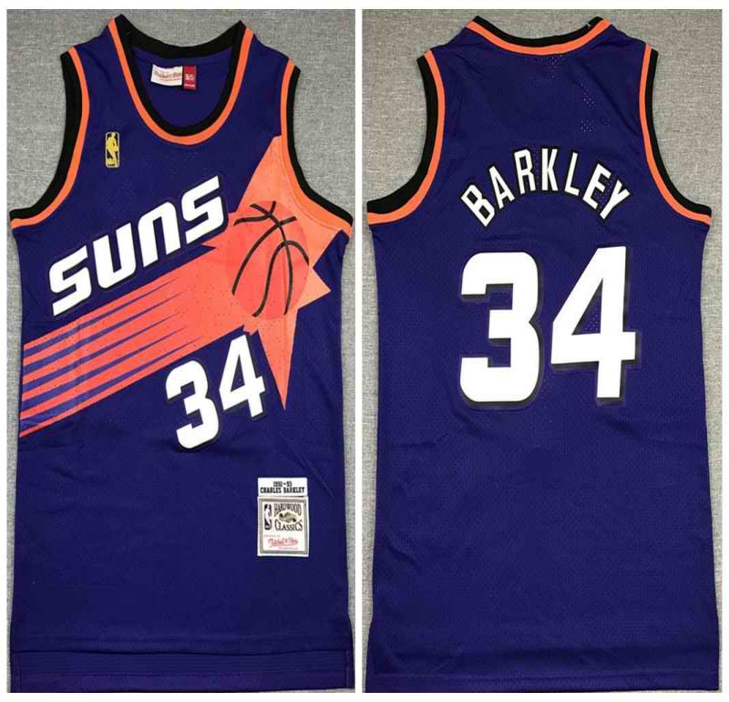 Men's Phoenix Suns #34 Charles Barkley Purple 1992-93 Throwback Stitched Jersey