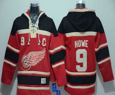 Red Wings #9 Gordie Howe Red Sawyer Hooded Sweatshirt Stitched NHL Jersey