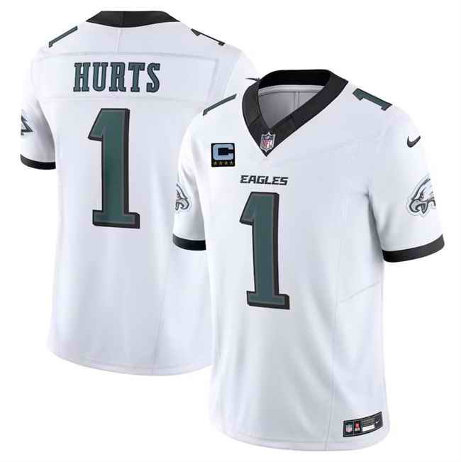 Men's Philadelphia Eagles #1 Jalen Hurts White 2024 F.U.S.E With 4-Star C Patch Vapor Untouchable Limited Stitched Football Jersey