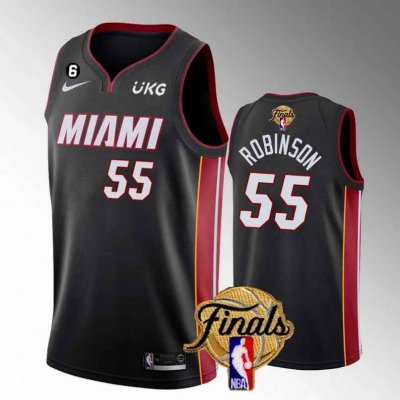 Men's Miami Heat #55 Duncan Robinson Black 2023 Finals Icon Edition With NO.6 Patch Stitched Basketball Jersey