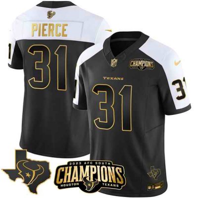 Men's Houston Texans #31 Dameon Pierce Black/White Golden  2023 F.U.S.E. With AFC South Champions Patch And Team Logo Patch Limited Stitched Football Jersey