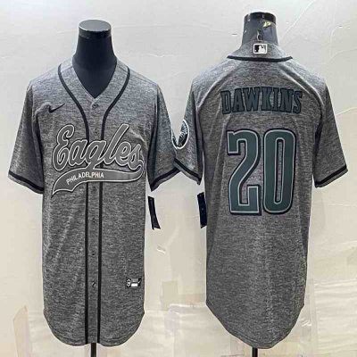 Men's Philadelphia Eagles #20 Brian Dawkins Grey With Patch Cool Base Stitched Baseball Jersey