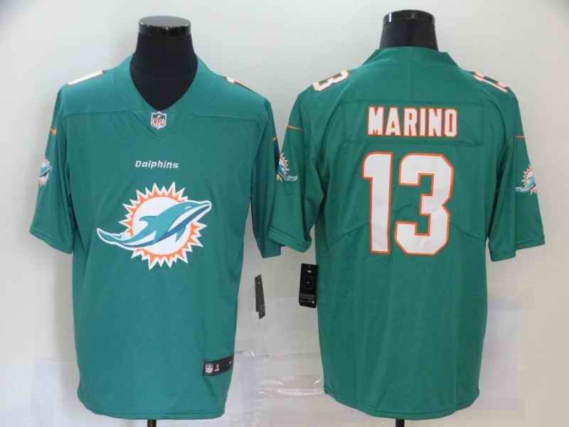 Men's Miami Dolphins #13 Dan Marino Aqua 2020 Team Big Logo Limited Stitched Jersey