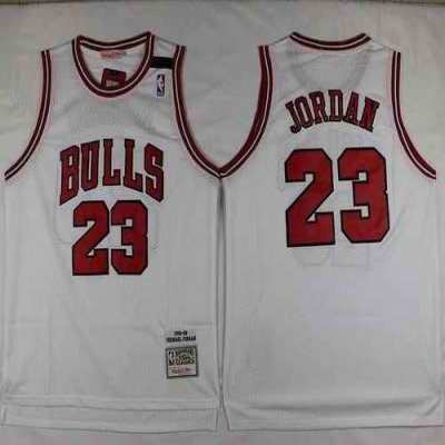 Mitchell and Ness Bulls #23 Michael Jordan Stitched White Throwback NBA Jersey