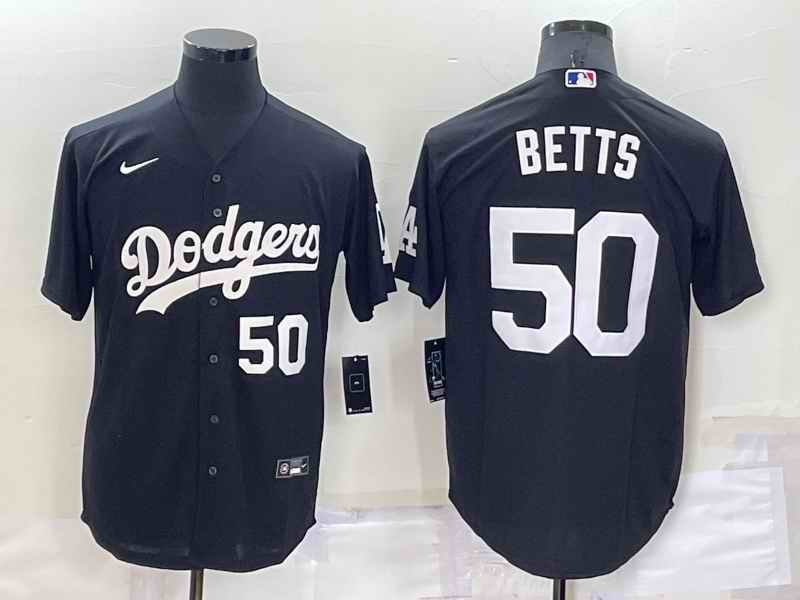 Men's Los Angeles Dodgers #50 Mookie Betts Black Cool Base Stitched Jersey