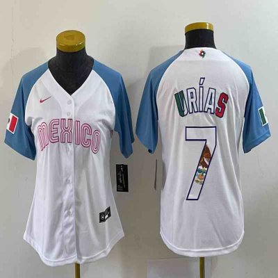 Youth Mexico Baseball #7 Julio Ur'as 2023 White Blue World Baseball Classic With Patch Stitched Jersey