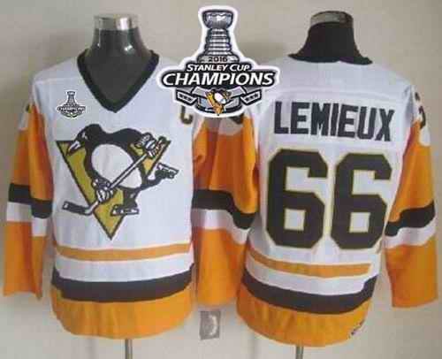 Penguins #66 Mario Lemieux White/Black CCM Throwback 2016 Stanley Cup Champions Stitched NHL Jersey