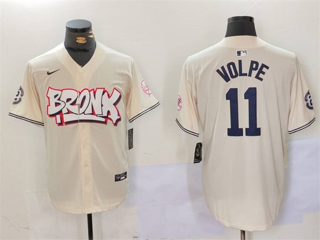 Men's New York Yankees #11 Anthony Volpe Cream Bronx Graffiti V2 Vapor Limited Stitched Baseball Jersey