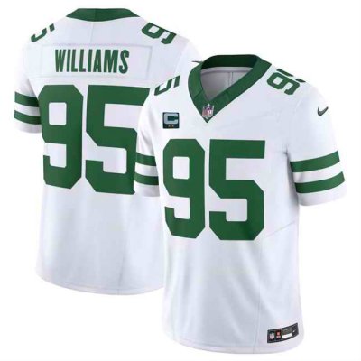 Men's New York Jets #95 Quinnen Williams White 2024 F.U.S.E. With 2-Star C Patch Vapor Limited Throwback Stitched Football Jersey