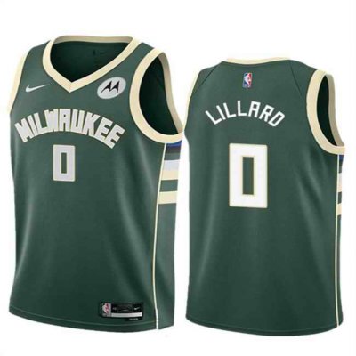 Men's Milwaukee Bucks #0 Damian Lillard Green Icon Edition Stitched Basketball Jersey