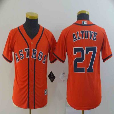 Youth Houston Astros #27 Jose Altuve Orange Cool Base Player Stitched MLB Jersey