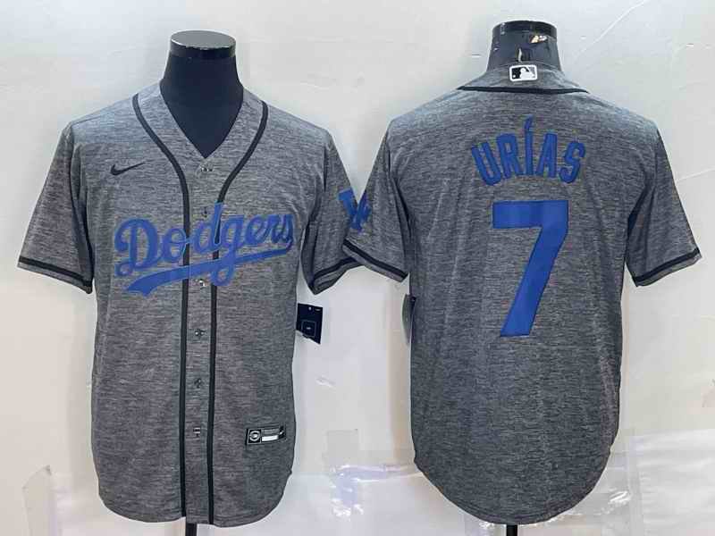 Men's Los Angeles Dodgers #7 Julio Ur'as Grey Cool Base Stitched Jersey