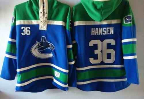 Canucks #36 Jannik Hansen Blue Sawyer Hooded Sweatshirt Stitched NHL Jersey