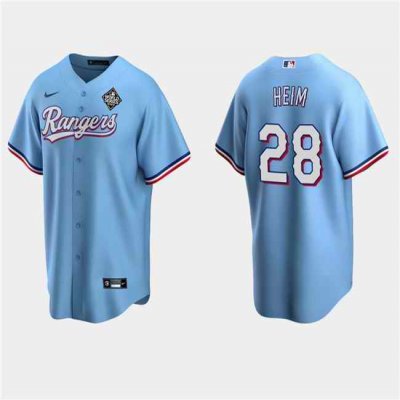 Men's Texas Rangers #28 Jonah Heim Blue 2023 World Series Stitched Baseball  Jersey