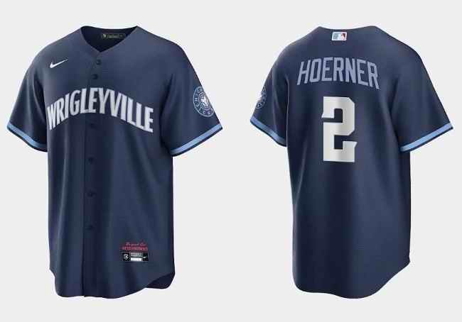 Men's Chicago Cubs #2 Nico Hoerner Navy City Connect Cool Base Stitched Baseball Jersey