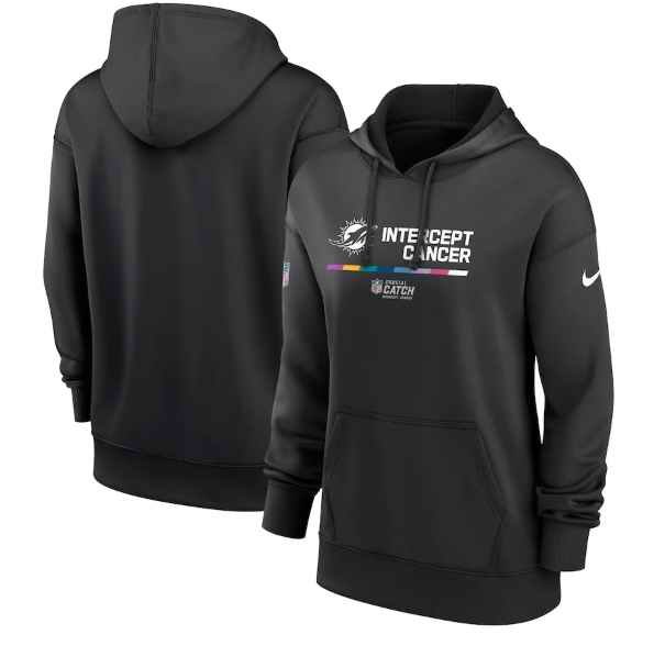 Women's Miami Dolphins 2022 Black NFL Crucial Catch Therma Performance Pullover Hoodie(Run Small)