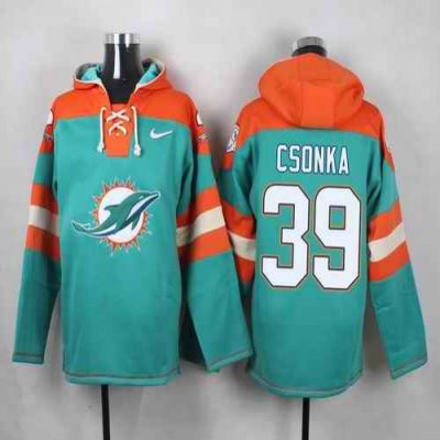 Nike Dolphins #39 Larry Csonka Aqua Green Player Pullover NFL Hoodie