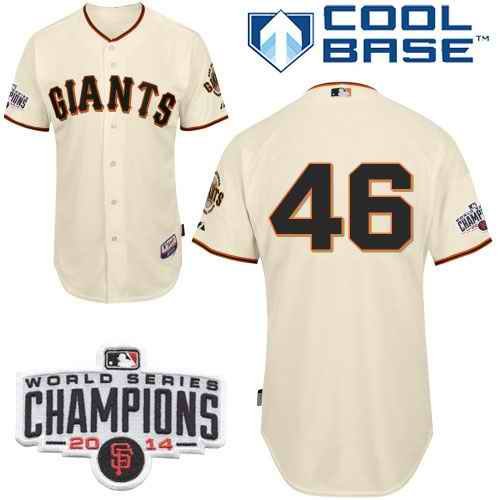 Giants #46 Santiago Casilla Cream Home Cool Base W/2014 World Series Champions Patch Stitched MLB Jersey