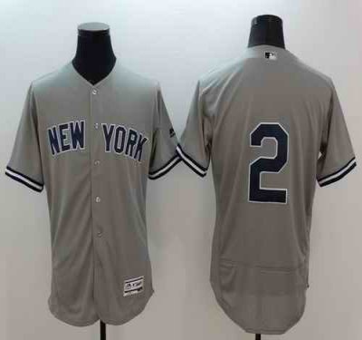 Yankees #2 Derek Jeter Grey Flexbase Authentic Collection Stitched MLB Jersey